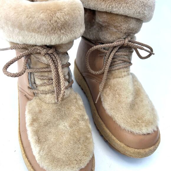 Montelliana 1965 Lambskin Fur Trim Lace-Up Winter Boots Shearling 38 Tan 8 - Picture 5 of 8